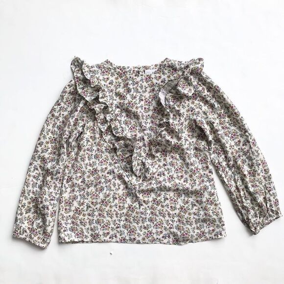 Zara neutral florals ruffle blouse EUC 11-12Y - Picture 1 of 5